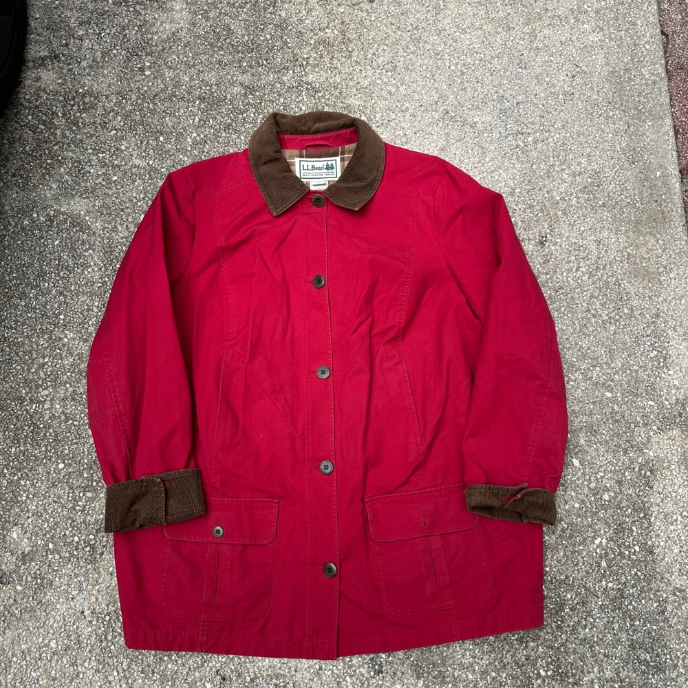 Vintage 90s LL Bean Womens Adirondack Barn Jacket Red Canvas Plaid Lined 2X
